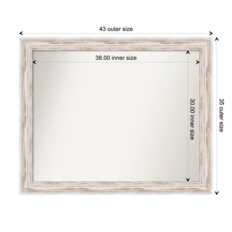 Alexandria White Wash Framed Non-Beveled Custom Wall Mirror, Bathroom Vanity Mirror - Outer Size: 43.25 x 35.25