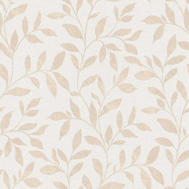 Galerie Wallcoverings Utopia Collection Loose Leaf Matte Finish Vinyl on Non-woven Wallpaper Roll - 33-feet long x 21-inches wide - Beige