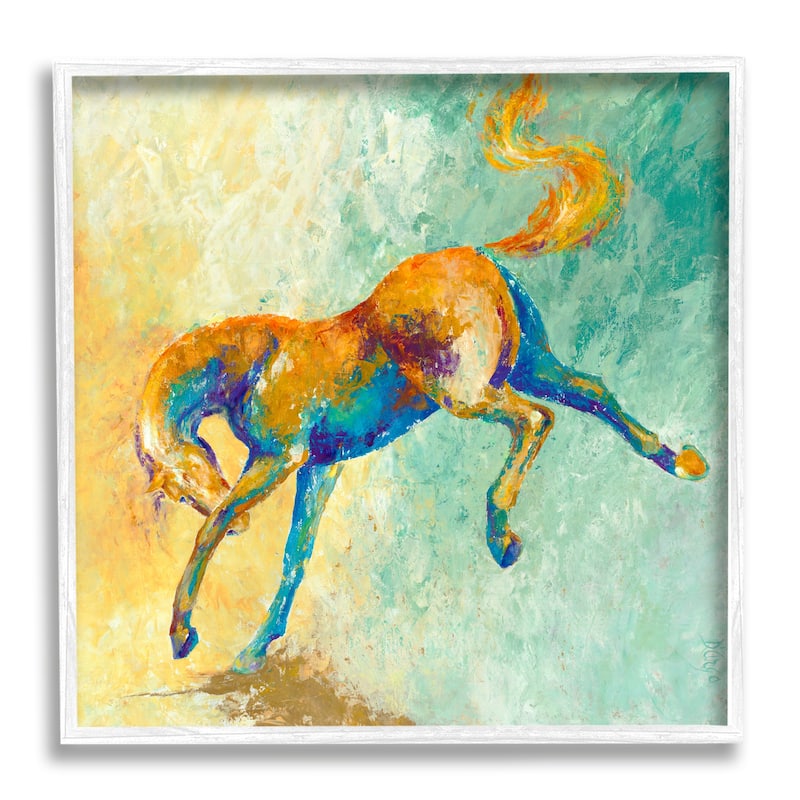 Stupell Vibrant Wild Stallion Horse Jumping Stippled Abstract Framed Wall Art - Green - 24 x 24 - White
