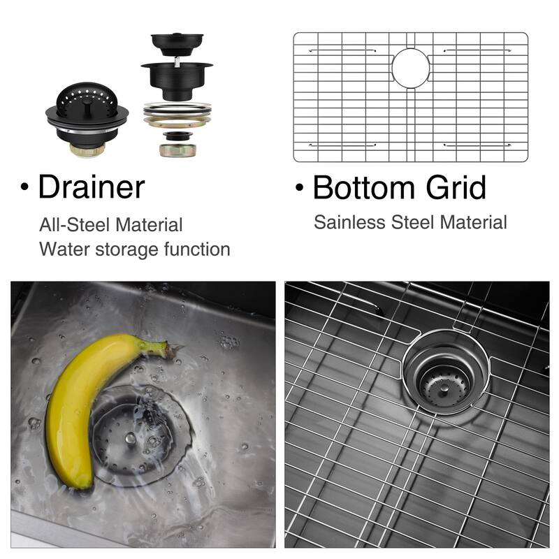 Workstation 18Gauge 304 Stainless Steel Kitchen Sink with Black Spraing Neck Faucet - Gunmetal Black