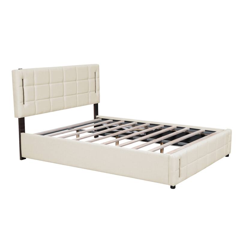 Queen Size Storage Bed Upholstered Platform Bed with Hydraulic Storage ...