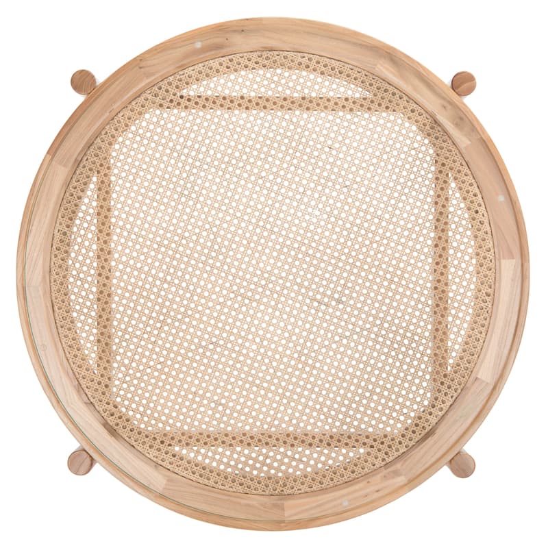 SAFAVIEH Couture Falak 2-Tier Rattan/Glass Coffee Table - 35 In. W x 35 In. D x 18 In. H - 35"W x 35"D x 18"H