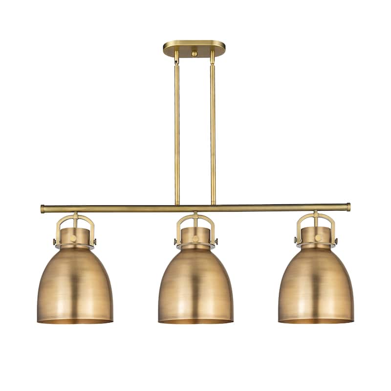 Innovations Lighting Newton Metal Bell - 3 Light 10" Stem Hung Island Light - Brushed Brass