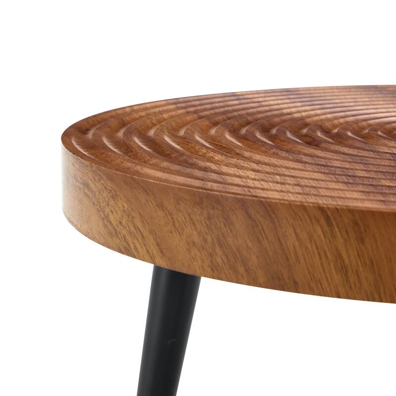 Natural Wood Grain Texture Round Coffee Table,Exquisite Suction Molding Process,Natural Wood Grain Texture,Sprayed Metal Leg