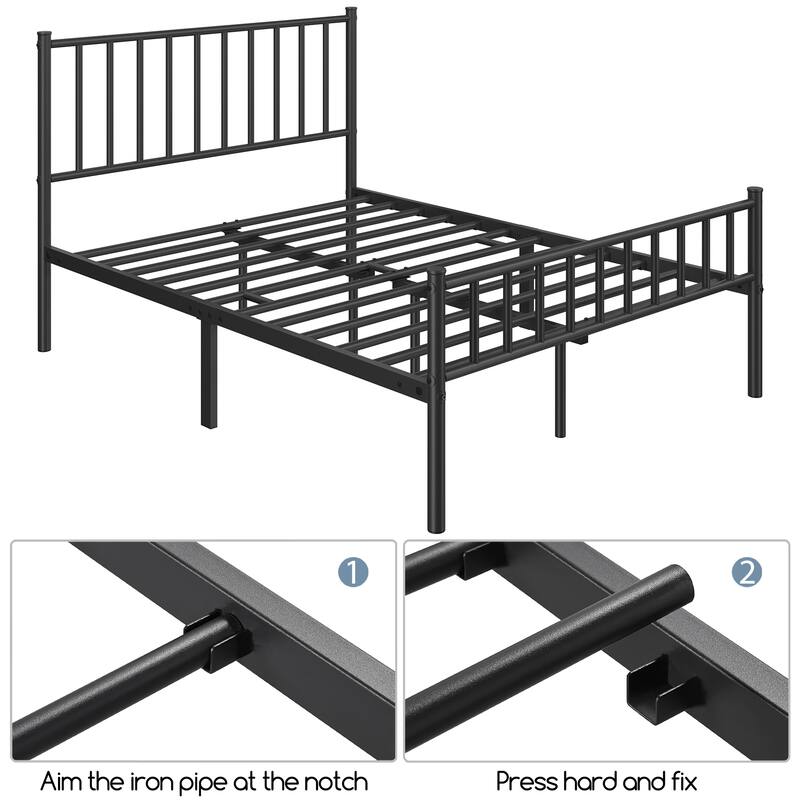 Yaheetech Minimalist Metal Platform Bed Frame with Spindle Headboard and Footboard