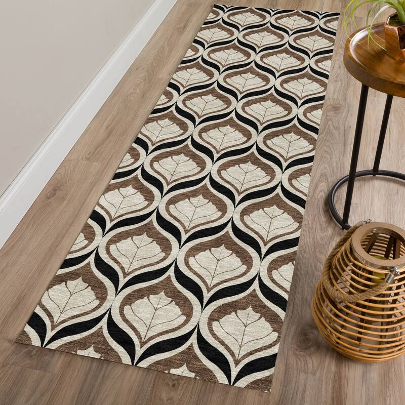 Machine Washable Indoor/ Outdoor Modern Trellis Chantille Rug