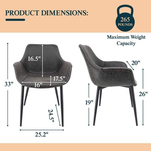 dimension image slide 8 of 9, Markley Modern Leather Upholstered Dining Side Chairs with Black Iron Legs Accent Armchair for Home Kitchen Set of 4