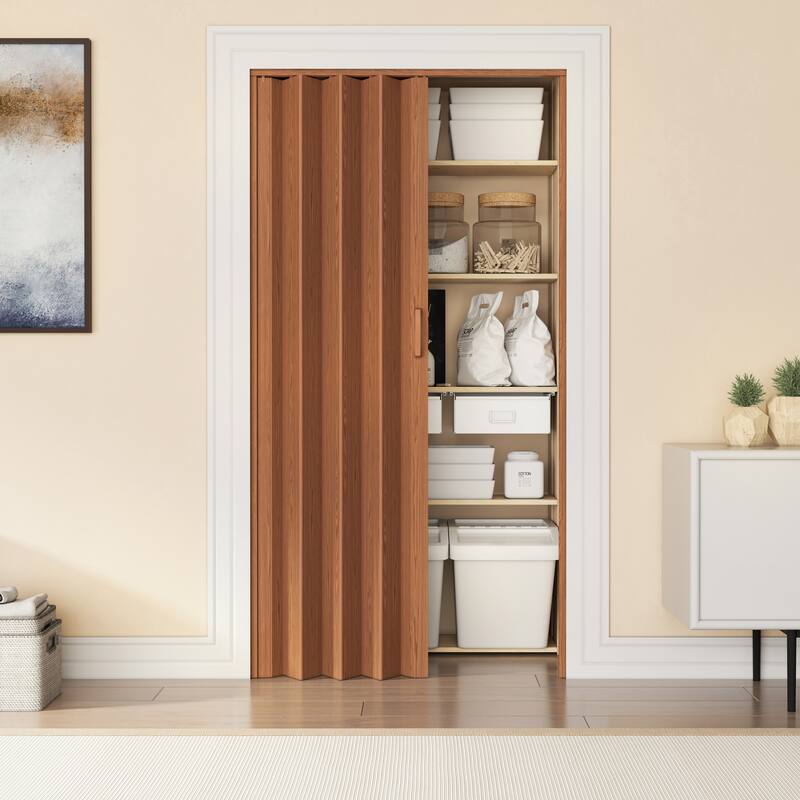 Home Studio PVC Foldable Accordion Door, Space-Saving, Room Divider Door - 36-Walnut