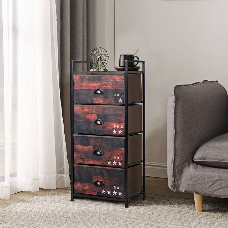 Costway 4 Drawer Fabric Dresser Storage Tower Nightstand Sturdy Steel