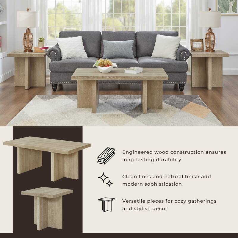 Roundhill Furniture Mchome 3-Piece Coffee Table Set, Coffee Table and Two End Tables