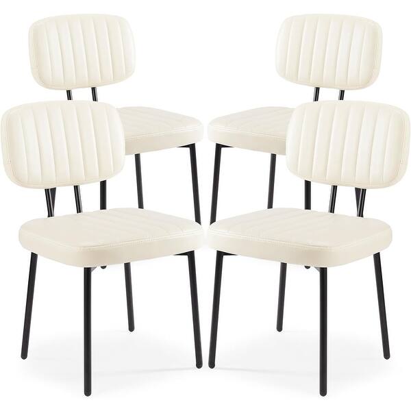 Set of 4 Modern Upholstered Dining Chairs with Faux Leather Seats and ...