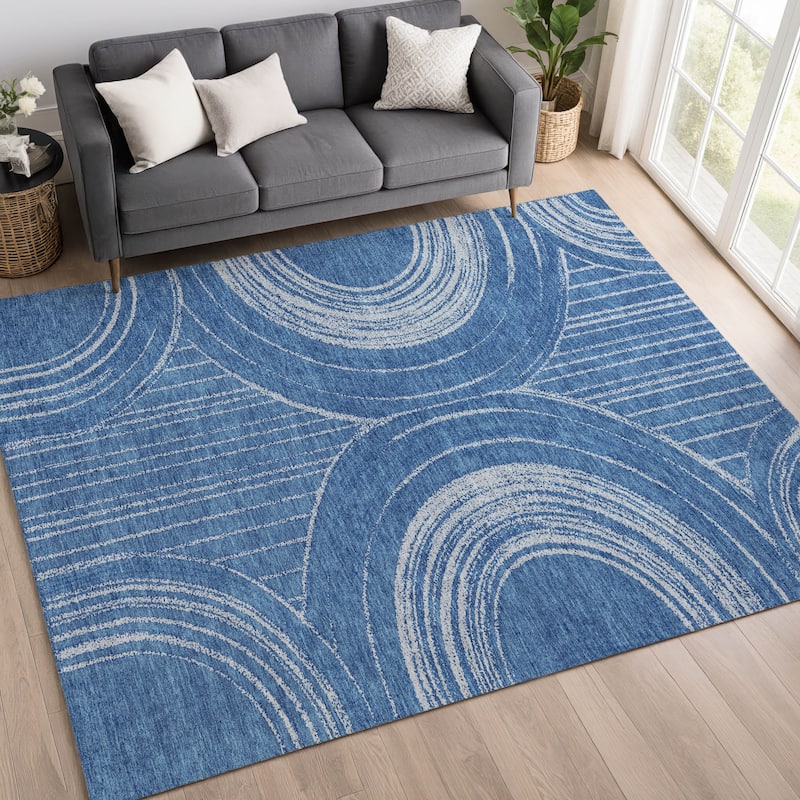 Machine Washable Indoor/ Outdoor Modern Trax Chantille Rug