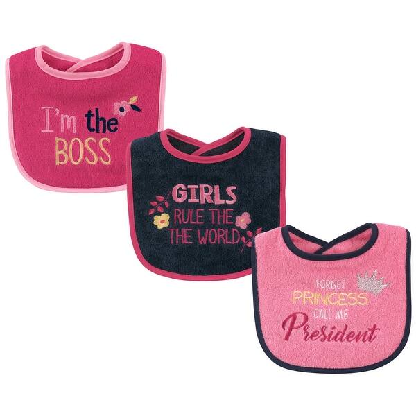 slide 1 of 1, Luvable Friends Baby Girl Cotton Drooler Bibs with Fiber Filling 3pk, Girls Rule, One Size - Girls Rule - One Size One Size - Girls Rule