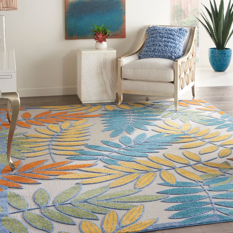 Nourison Aloha Leaf Print Vibrant Indoor/Outdoor Area Rug - 7' x 10' - Multi/Ivory