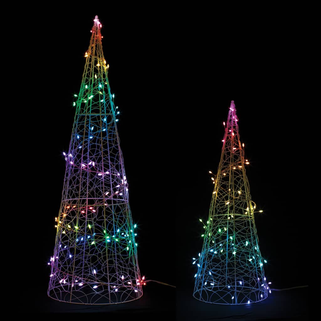 LED Lighted Christmas Cone Trees - 34.75" - Multicolor - Set of 2