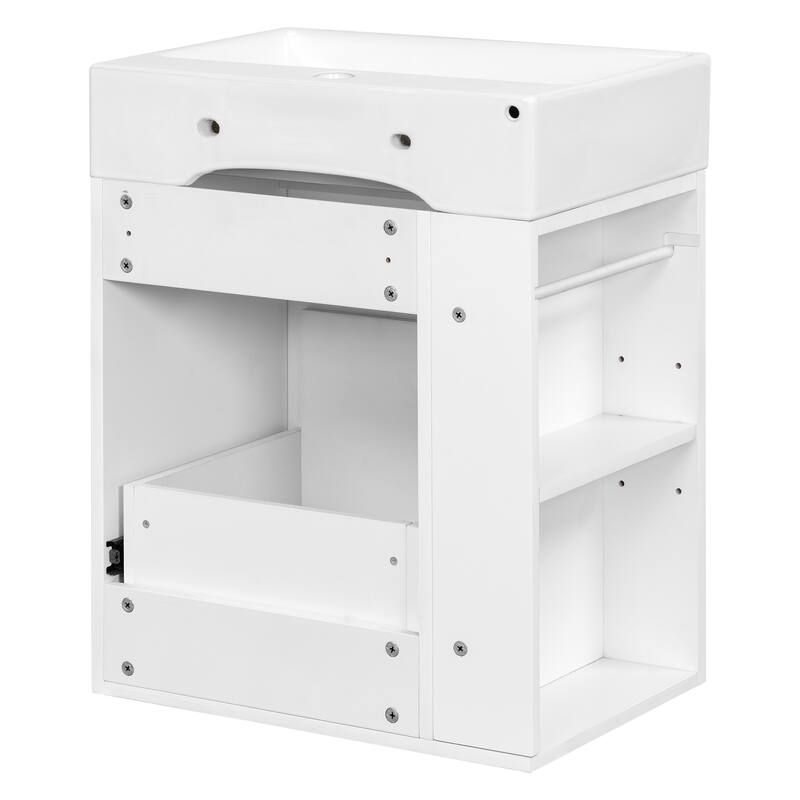 GDF Studio - Lizzar Modern Solid Wood + MDF 20-Inch Bathroom Vanity with Ceramic and Side Shelf