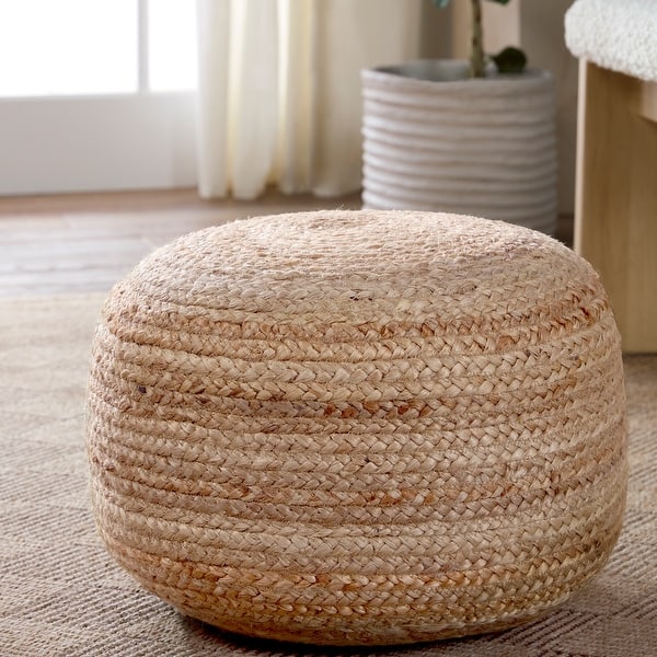 slide 2 of 28, Juniper Home Saba Round Jute Pouf Ottoman/Foot Stool