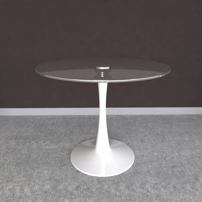 Bristol 35" Round Dining Table for 4 with Glass Top and Iron Pedestal Base for Kitchen and Dining Room