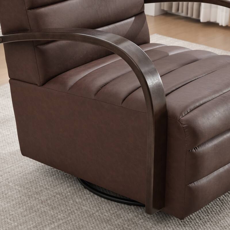 30.3"W Upholstered Swivel Accent Chair with Solid Wood Armrests, Channel Tufted Lounge Chair Single Reading Sofa Chair