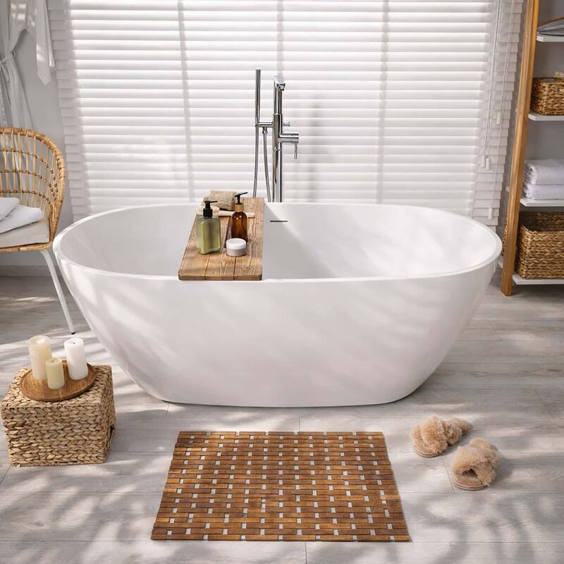 Natural Bamboo Bathroom Mat - Non Slip Bath Mat -Foldable Duckboard