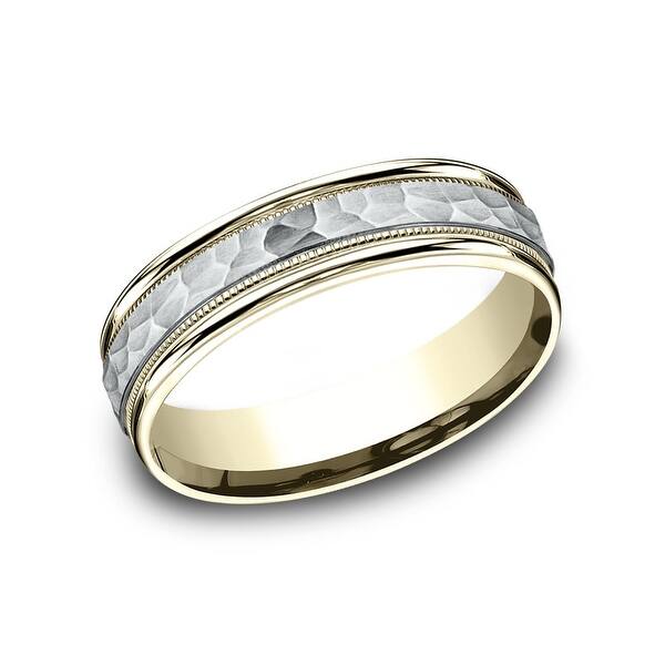 slide 1 of 5, 10k Yellow and White Gold Two-Tone Hammered Center Band, 6mm