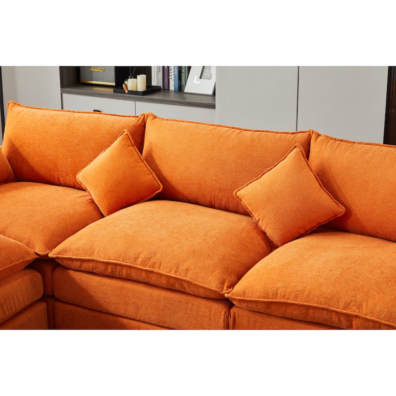 Minimalist Chenille Modular Sectional Sofa, 3-Seater L-Shaped Couch with Movable Ottoman, Upholstered Sofa for Living Room