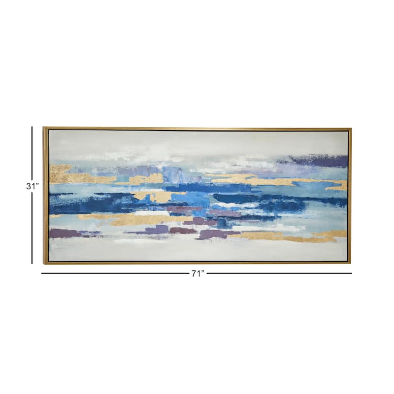 Canvas Abstract Long Horizontal Framed Wall Art with Gold Foil Accents - Blue - Roche River Decor