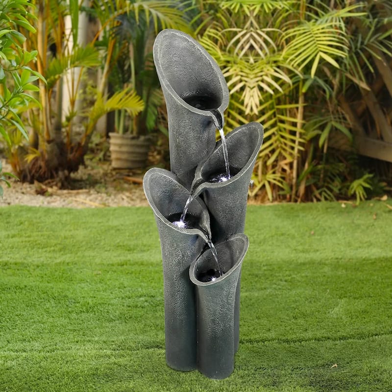33.5 inch H Cascading Outdoor Water Fountain w/Lights for Home Decor