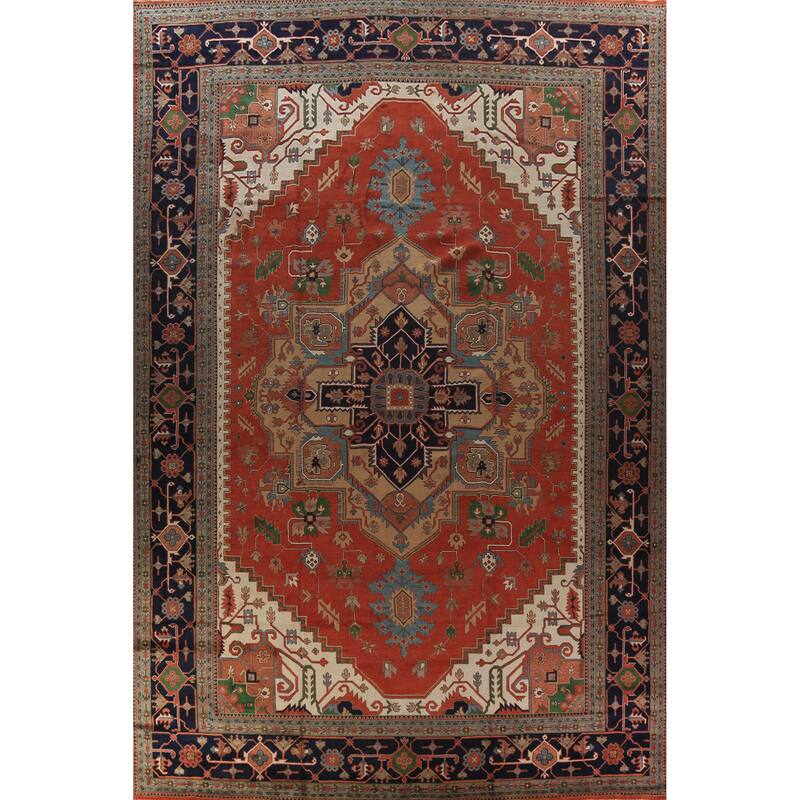 Orange Medallion Heriz Serapi Oriental Large Rug Handmade Wool Carpet - 16'4"x 24'6"
