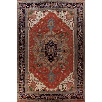 Orange Medallion Heriz Serapi Oriental Large Rug Handmade Wool Carpet - 16'4"x 24'6"