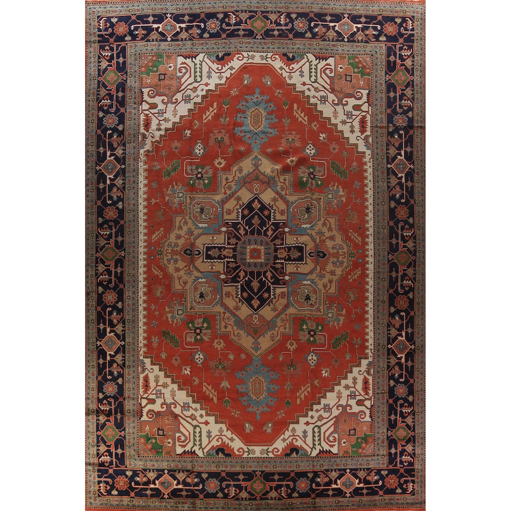 Orange Medallion Heriz Serapi Oriental Large Rug Handmade Wool Carpet - 16'4"x 24'6"