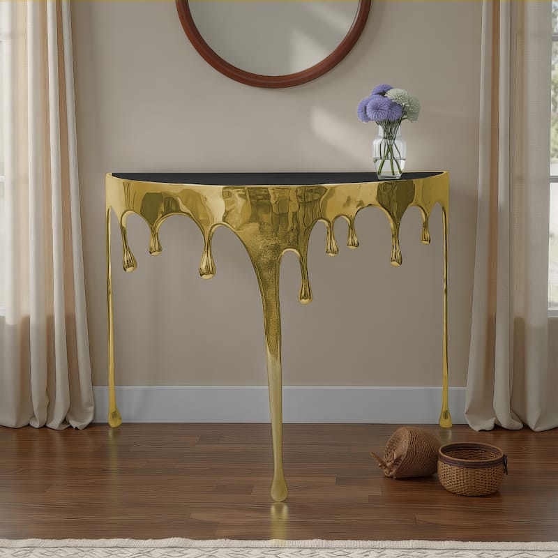 Capri Sofa Console Table 36.25 Half Moon Glass Top Melting Drip Design