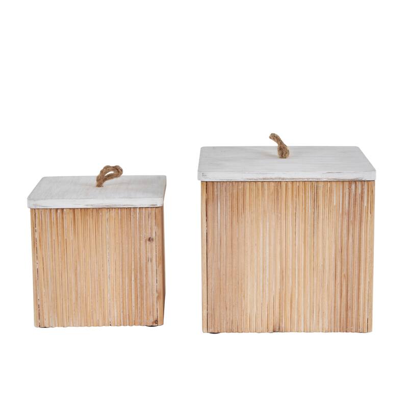 Brown or Cream Wooden Box with White Washed Wood Lids (Set of 2)