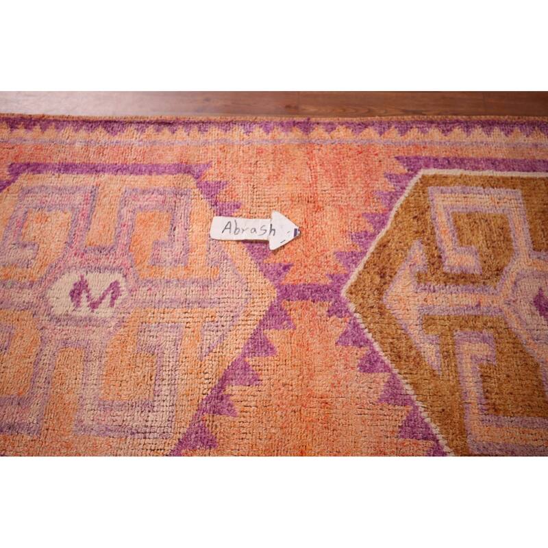 Geometric Oushak Oriental Vintage Runner Rug Hand-Knotted Wool Carpet - 3'6"x 10'4"
