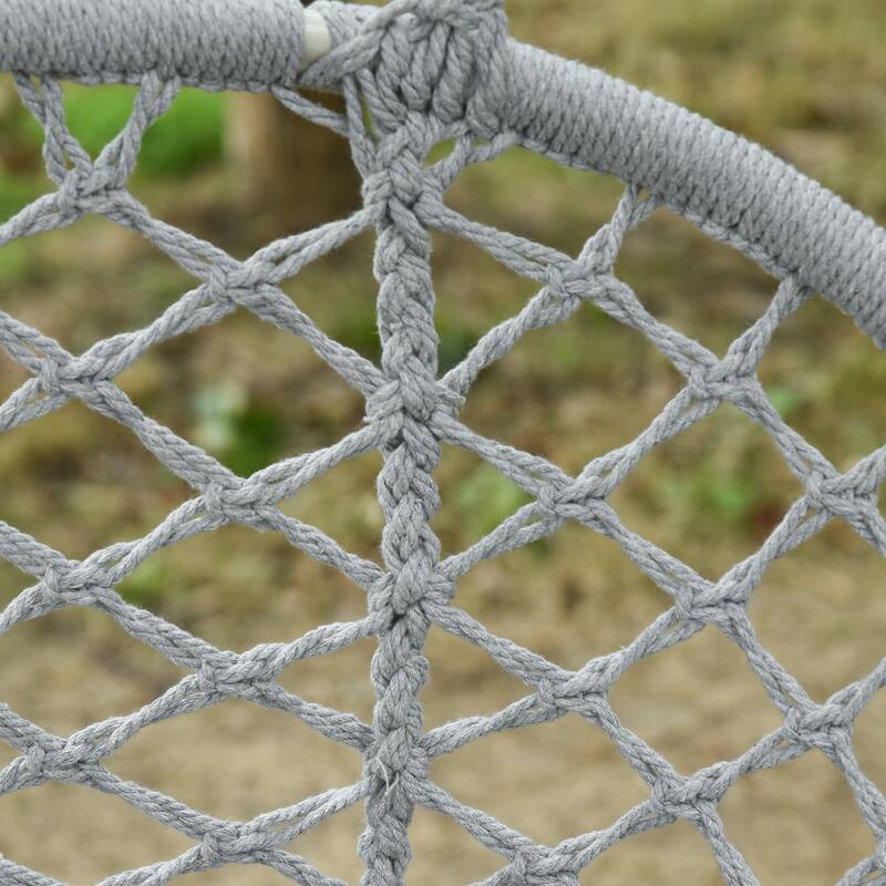 Outsunny Outdoor Hanging Hammock Porch Swing Chair with Cotton Rope Netting, Steel Frame, & Built-In Armrests