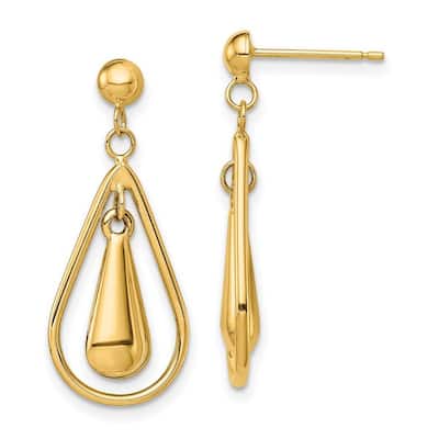 Curata 14k Yellow Gold 28x12mm Double Tear Drop Dangle Post Earrings