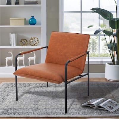 Sofa Chair Accent Lounge Chair Mid Century Modern Steel Frame Retro Soft Leather Low Lounge Arm Chair