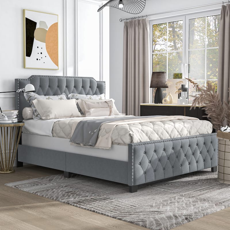 Furniture of America Galavant Modern Tufted Fabric Panel Bed