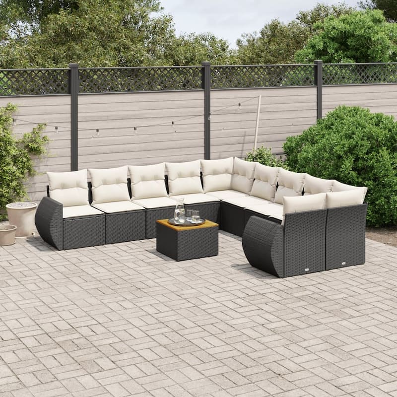 vidaXL Garden Sofa Set Black - Black and cream Large 24.4 x 27.6 x 27.2