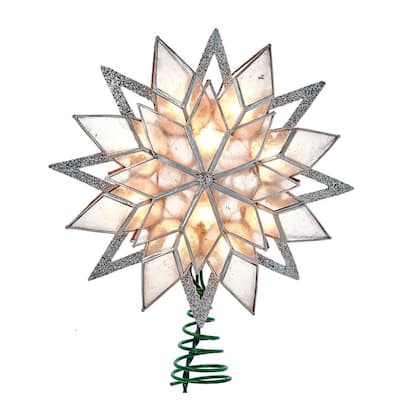 Kurt Adler 10-Light 8-Point Silver Glitter Capiz Star Tree Topper