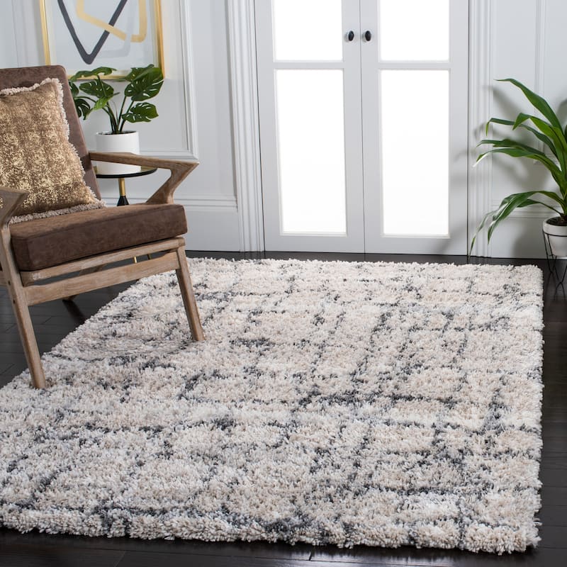 SAFAVIEH Fontana Shag Leftera Modern Abstract 2-inch Thick Rug - 3' x 5' - Ivory/Grey