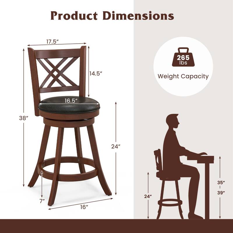 2 PCS 24/29'' Swivel Bar Stools Upholstered Counter Stools w/ Cushion - Bar Height/Counter height/Counter Height