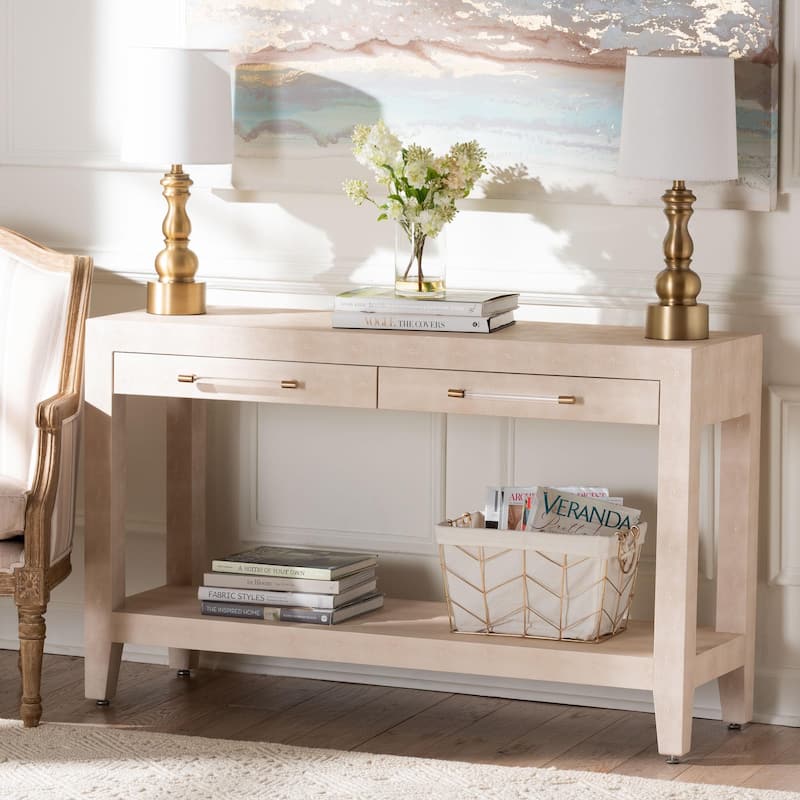 Nira Faux Shagreen Console Table - Contemporary Accent Display Piece with 2 Drawers and Open Shelf, Entryway Storage Solution