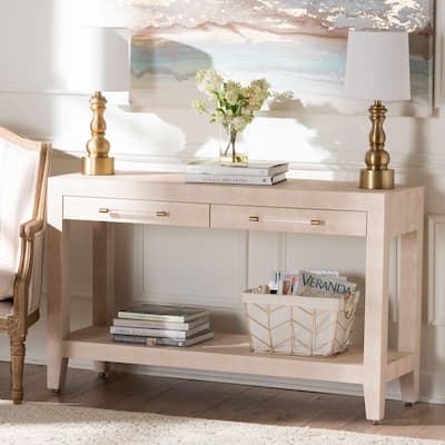 Nira Faux Shagreen Console Table - Contemporary Accent Display Piece with 2 Drawers and Open Shelf, Entryway Storage Solution