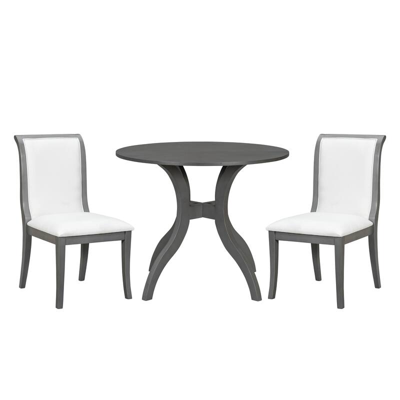 3 Piece Traditional Dining Room Table Set, 39.4" Round Table with 2 Chairs, Solid Wood Kitchen Table Set with Curved Legs