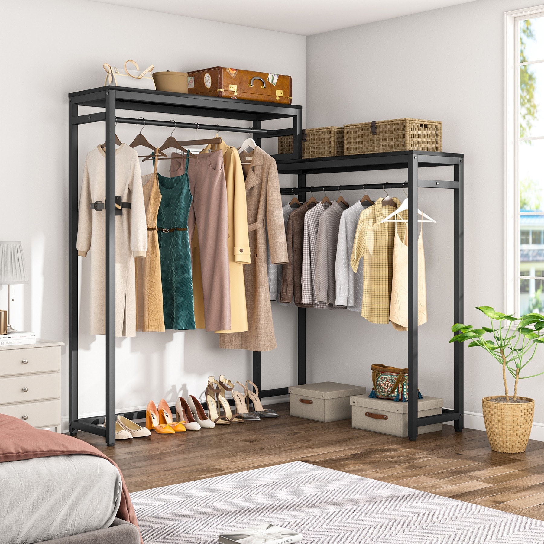 Heavy Duty Garment Racks Clothes Rack with Storage Shelves and