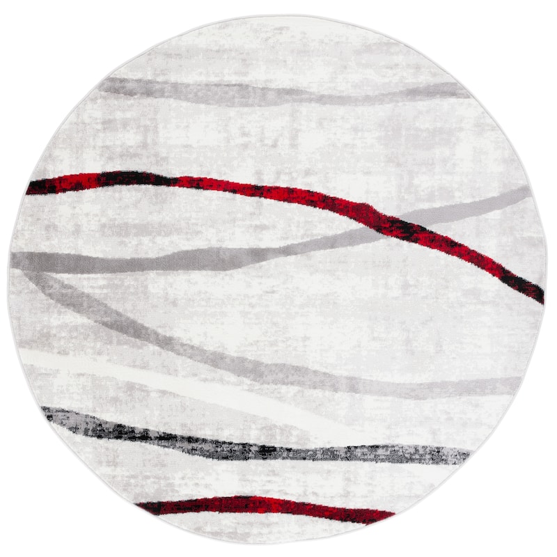 SAFAVIEH Skyler Patience Modern Abstract Rug - 6'7" Round - Ivory Grey/Red