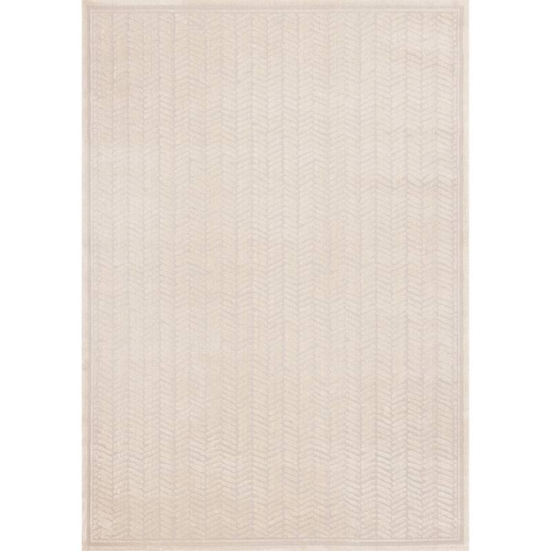 Ellie Collection - High-Low Textured Soft Polyester Cream Area Rug - 5'3" x 7'7"