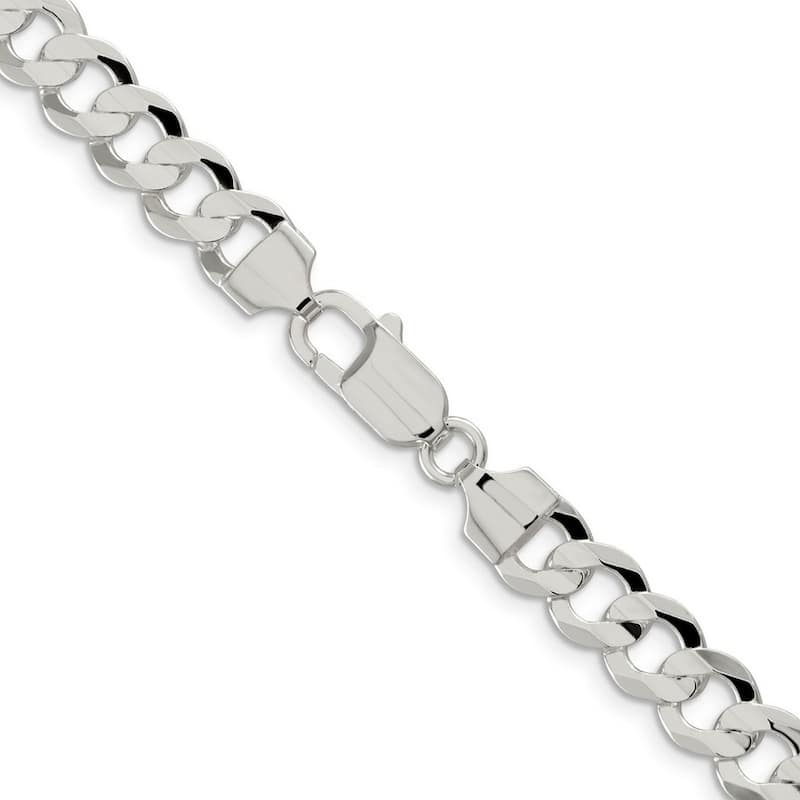 Curata 925 Sterling Silver 8.0mm Concave Beveled Curb Chain Necklace for Men