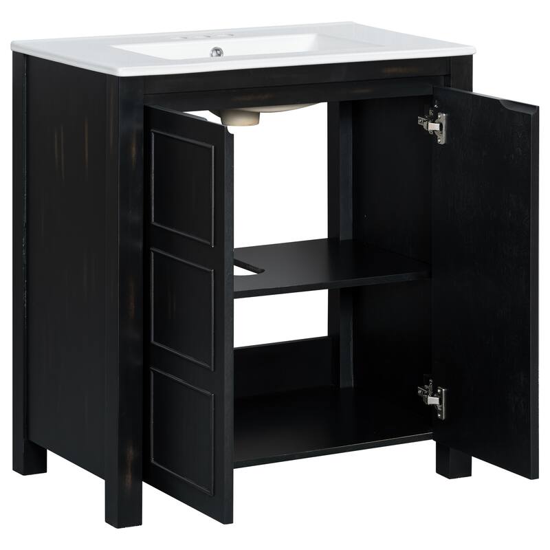 30 " Rustic Bathroom Vanity with Ceramic Sink, Adjustable Shelves